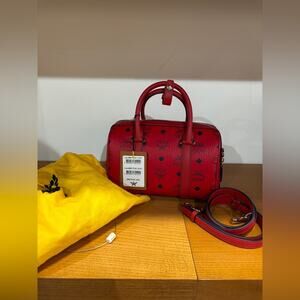 MCM Red Monogram Satchel Bag